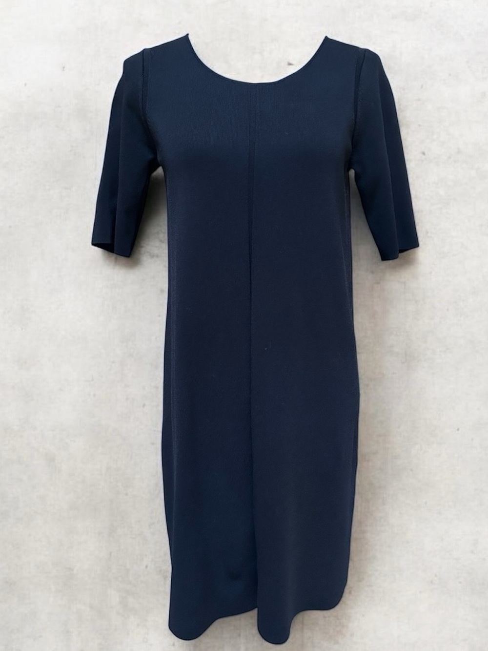 Cos Women’s Black Ribbed Knit Crew Neck Tailored Minimalist Shift Dress Small